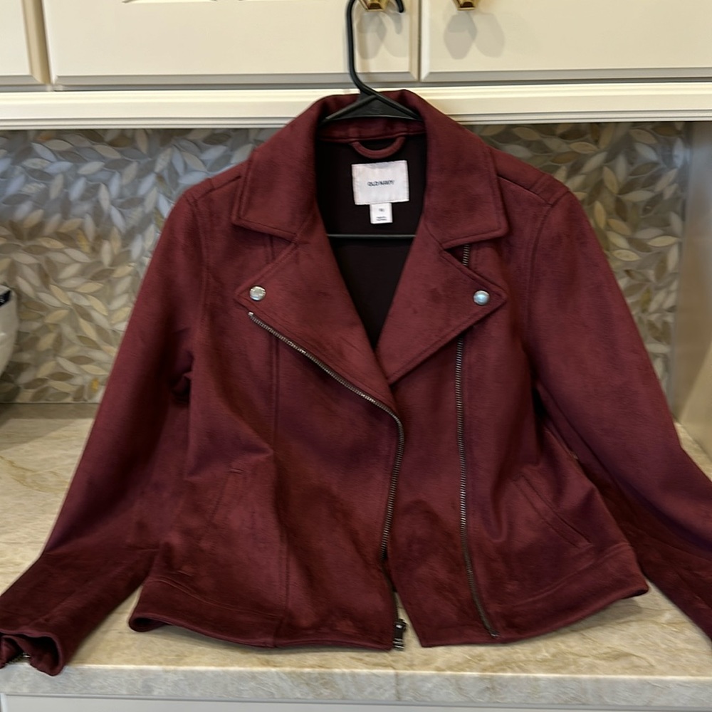 Women’s Old Navy Maroon Faux Suede Moto Jacket